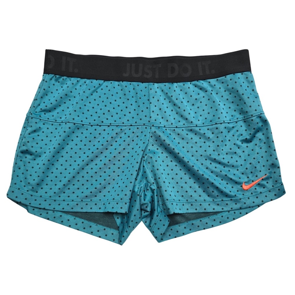 Nike Dri-FIT Polka Dot Running Shorts Teal Blue Just Do It Womens Medium 522661